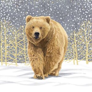 Brown Bear Winter Wall Art  Giclee Print on Canvas or Fine Art Paper