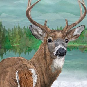 Morning Mist Deer Wall Art Giclee Print on Canvas or Fine Art Paper